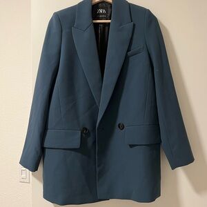 Zara Teal Double-Breasted Blazer